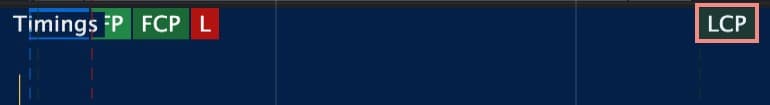 In Chrome DevTools, we can see the FCP metric (triggered by the placeholder image) firing much earlier than the LCP metric (triggered by the actual image that is lazy-loaded).