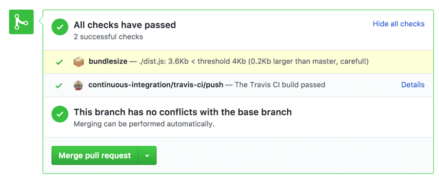 Bundlesize will check each bundle against the limits we set so that we can break the build if any of those limits are exceeded.