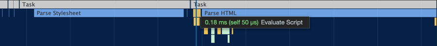 Finally, the CSS arrives around 2.8 seconds into the load process, and we see the browser starts parsing the HTML again.