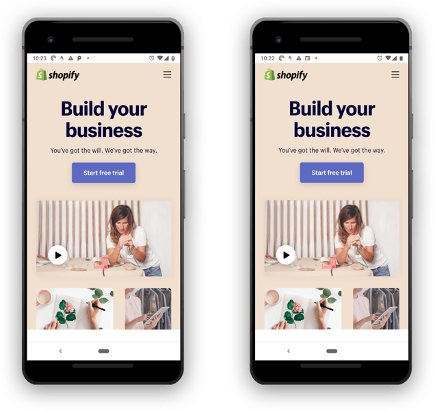 One of these screenshots of the Shopify homepage loads high-resolution images, one doesn't. Yet the two pages look virtually identical.
