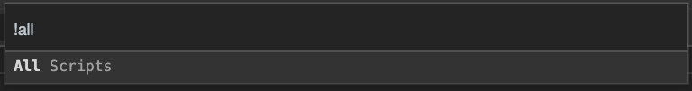 Hitting `Command + P` followed by `!` brings up a list of any custom snippets you've defined in Chrome Developer Tools.